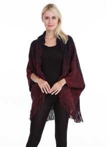 1件色塊流蘇斗篷披風,加大尺寸寬鬆針織蝙蝠袖披肩,適用於冷氣房 - 彩色 - 查看 1