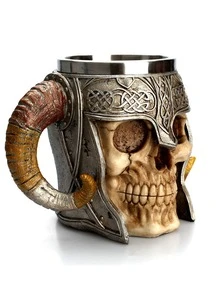 1 件不銹鋼內角咖啡杯、骷髏頭和樹脂頭裝飾啤酒杯 - 彩色 - 查看 4