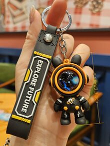 4pcs Space Travel Rabbit Keychain Pendant, Astronaut Car Key Chain, Bag Pendant Decoration, Backpack Ornament, Desktop Decoration Figurine, Party Favor - Black - View 5