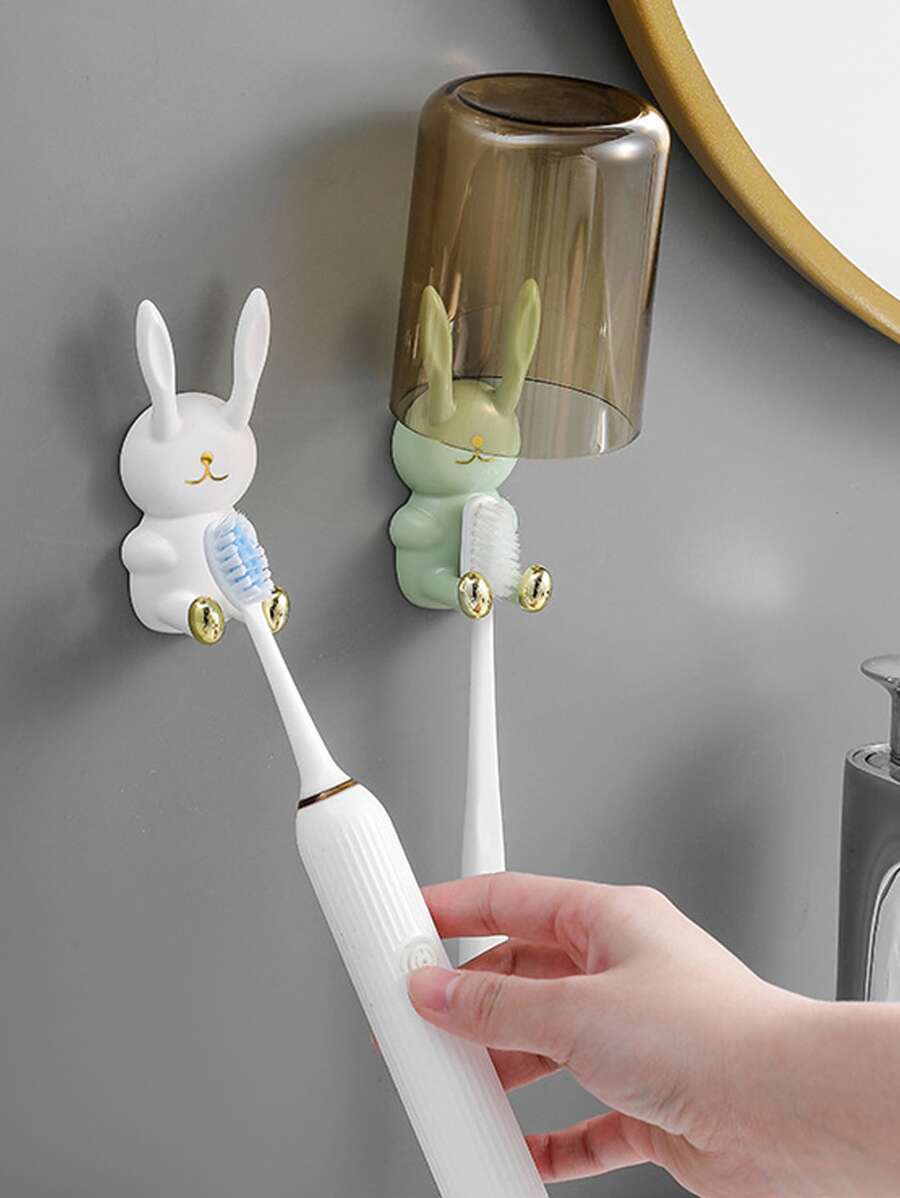 1pc Bathroom Cartoon Rabbit Shaped Hook Multifunctional Toothbrush Holder