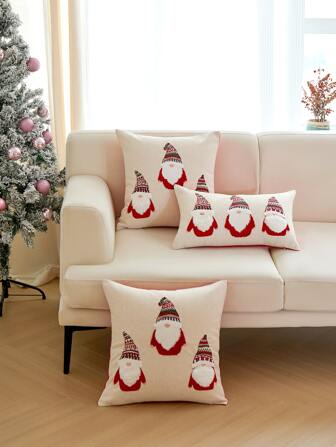 1pc Christmas Walnut Embroidery Pattern Pillow Cover, Home Decor For Living Room And Bedroom, Suitable For All Seasons
