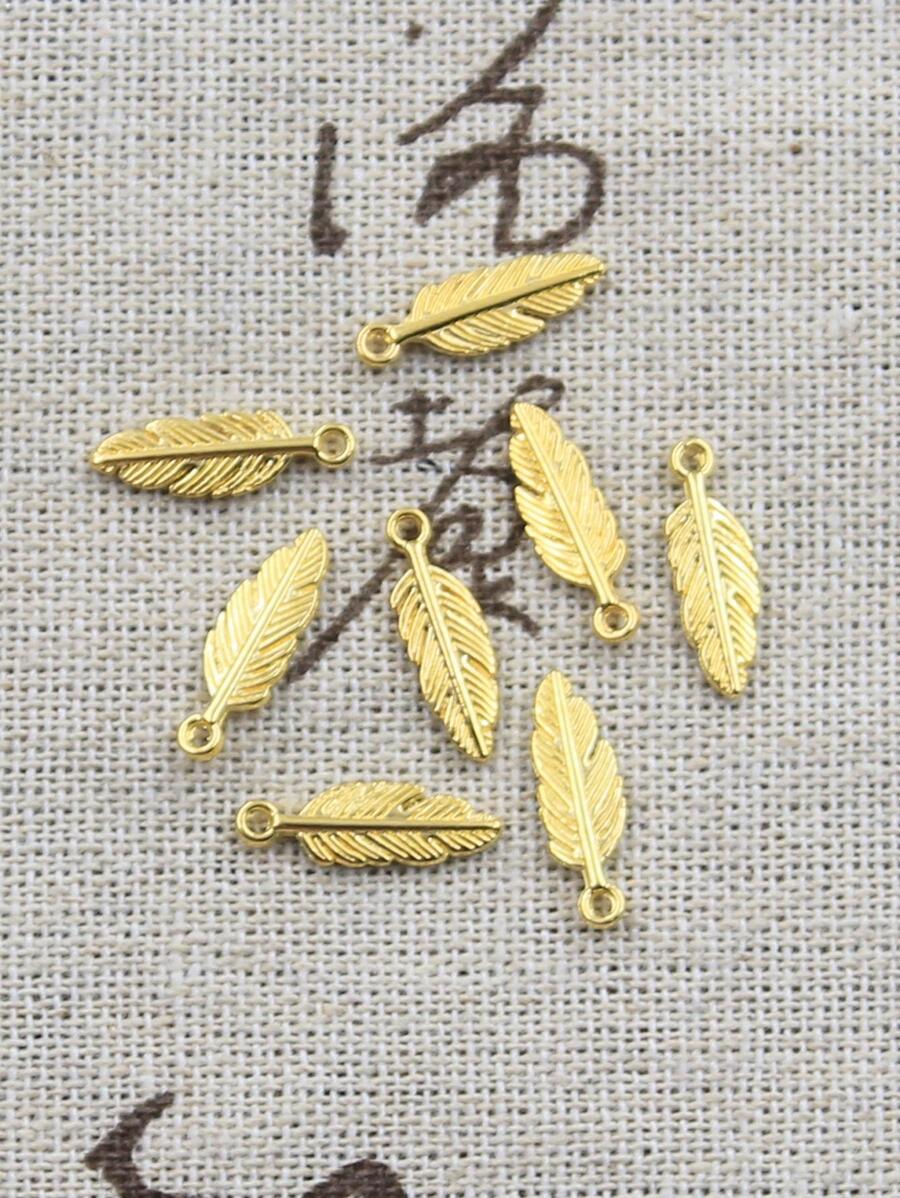 50 Stücke Schmuck Feder, Blatt Antiquität Bronze Gold Silber Farbe Anhänger Herstellung DIY Handgemacht - Gold - Übersicht 1