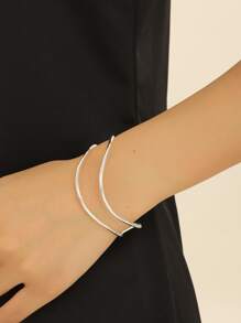 1 件时尚简约金色金属手镯，独特的个性化配饰/送给女朋友的礼物 - 銀色 - 查看 2