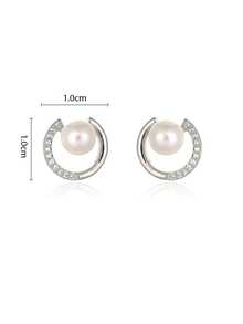 1雙時尚S925銀乳白色&珍珠鑲嵌耳釘適用於女性日常和辦公穿 - 銀色 - 查看 10