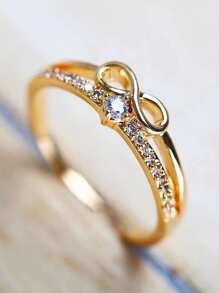 1pc White Zirconia Infinity Symbol Design Fashion Ring, Wedding/Engagement Ring, Gift For Couple - Yellow Gold - View 2