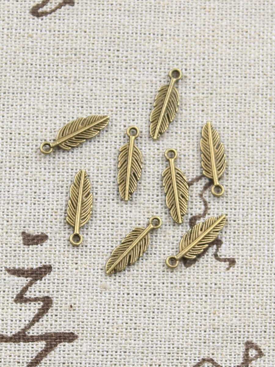 50 Stücke Schmuck Feder, Blatt Antiquität Bronze Gold Silber Farbe Anhänger Herstellung DIY Handgemacht - Bronze - Übersicht 1