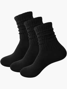 3pairs Women Black Simple Slouch Stacked Scrunch Socks