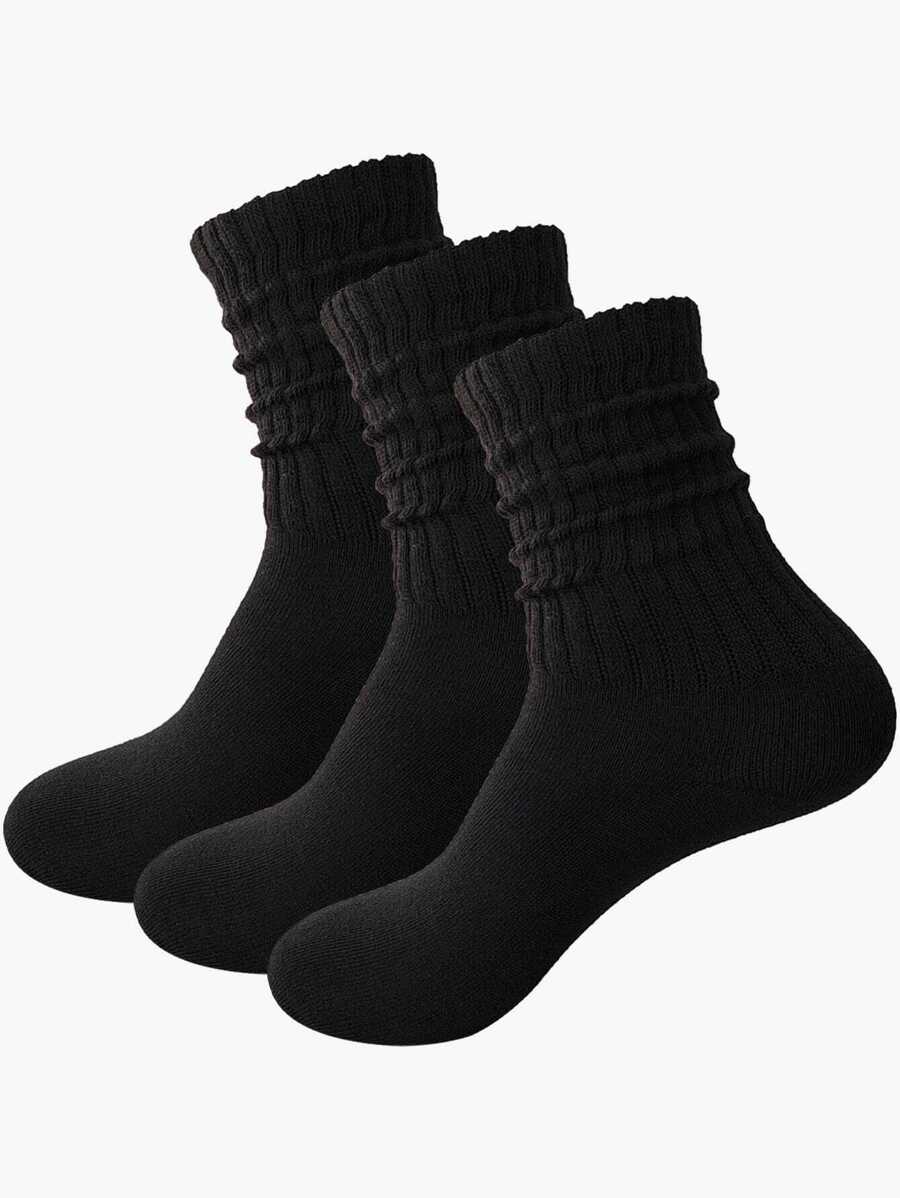 3pairs Women Black Simple Slouch Stacked Scrunch Socks