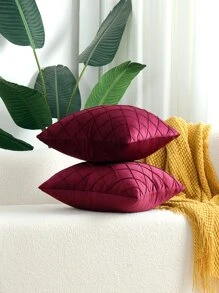 1 Miếng Thủ công Xếp li Nhung Vỏ gối Với Kim cương Mẫu , Màu Đỏ Sâu Đỏ - Màu Đỏ Sâu - Xem 3