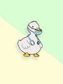 1pc Cute Duck Enamel Brooch Pistol Hot Dog Bandana Duck Rabbit Stethoscope Three Head Duck Fun Metal Badge Costume Lapel Pin Jewelry - Multicolor - View 7