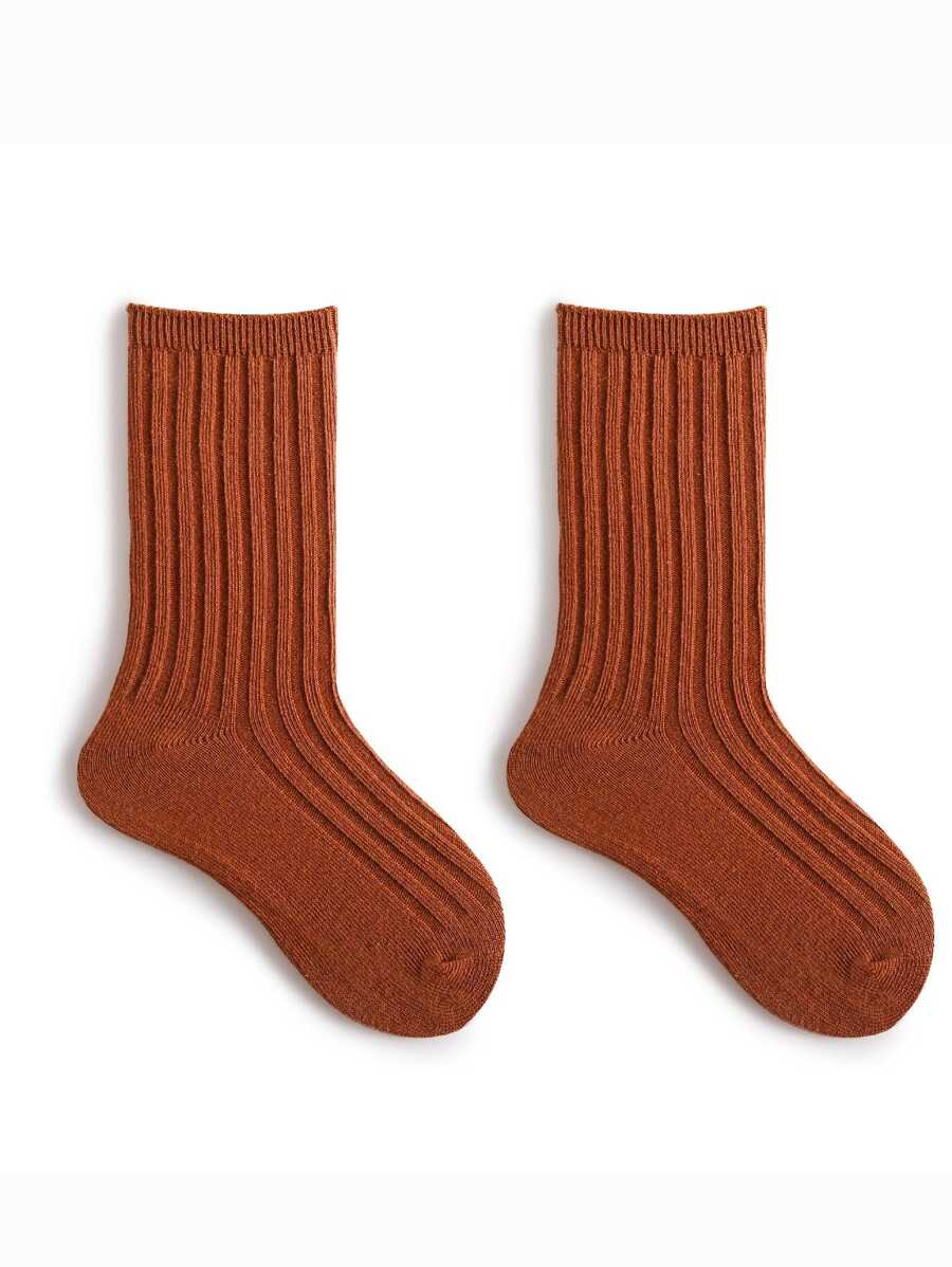 1雙栗色女孩糖果色可愛中筒襪,寬直條紋設計,雙針縫製,透氣保暖,適用於室內外穿著 - 酒紅色 - 查看 1