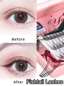 yelix 120 簇预制鱼尾形假睫毛漫画睫毛自嫁接 DIY 簇状浓密燕尾睫毛 0.07C 卷翘睫毛簇、睫毛簇、单根睫毛、睫毛、假睫毛 - 黑色 - 查看 3