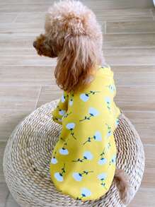 Yellow Floral Printed Lovely Pet Sweatshirt - Yellow - View 6