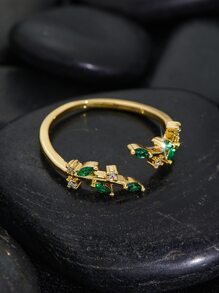 1pc Adjustable Open Green Mom Love Wedding & Festival Gift Ring - Gold - View 2