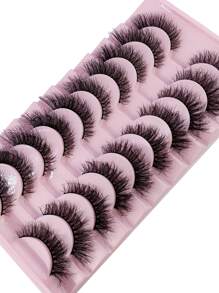 10 对自然纤长假睫毛 3D 浓密卷曲人造貂皮睫毛延长自然仿貂皮睫毛，适用于美容条睫毛、睫毛、睫毛、假睫毛 - 黑色 - 查看 3