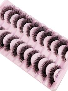 10 对自然纤长假睫毛 3D 浓密卷曲人造貂皮睫毛延长自然仿貂皮睫毛，适用于美容条睫毛、睫毛、睫毛、假睫毛 - 黑色 - 查看 5