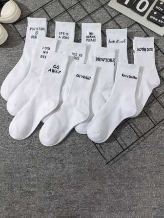 2對男士(隨機風格)大學、歐美、潮流、運動風格白色高膝襪,四季皆宜