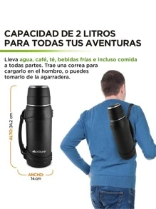 Hikeo Termo de Acero Inoxidable XL (2 Litros) con Doble Pared de Aislamiento al Vacío para Uso Rudo, Frío por 20 Horas y Caliente por 15 Horas, Tapa Hermética, Botella para Agua para Camping y más - Negro - Ver 5