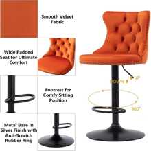 2/4/6 Piece Set Adjustable Swivel Bar Stools, Dining Bar Chairs With Velvet Tufted Back, Metal Base, Footrest For Home Bar, Dining Room, Kitchen Island. - Orange - View 6