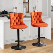 2/4/6 Piece Set Adjustable Swivel Bar Stools, Dining Bar Chairs With Velvet Tufted Back, Metal Base, Footrest For Home Bar, Dining Room, Kitchen Island. - Orange - View 2