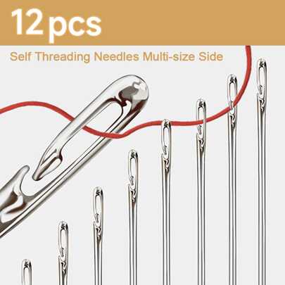 6/12/18pcs Side Hole Self-Threaded Sewing Needles For Elderly, Multi-Size Hand Sewing Needles