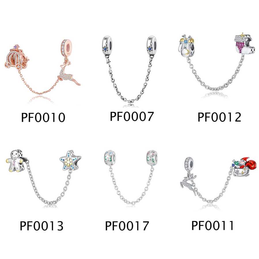 1入組時尚方晶鋯石安全鏈條釘珠-聖誕老人,雪花,幸運禮品,手套短襪,腳印設計,S925純銀DIY吊墜安全鏈條釘珠適用於女士日常穿著,媽媽,女孩,女朋友生日禮物,聖誕