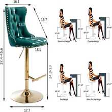 2/4/6 Piece Set Adjustable Swivel Bar Stools, Dining Bar Chairs With Velvet Tufted Back, Metal Base, Footrest For Home Bar, Dining Room, Kitchen Island. - 綠金 - 查看 11