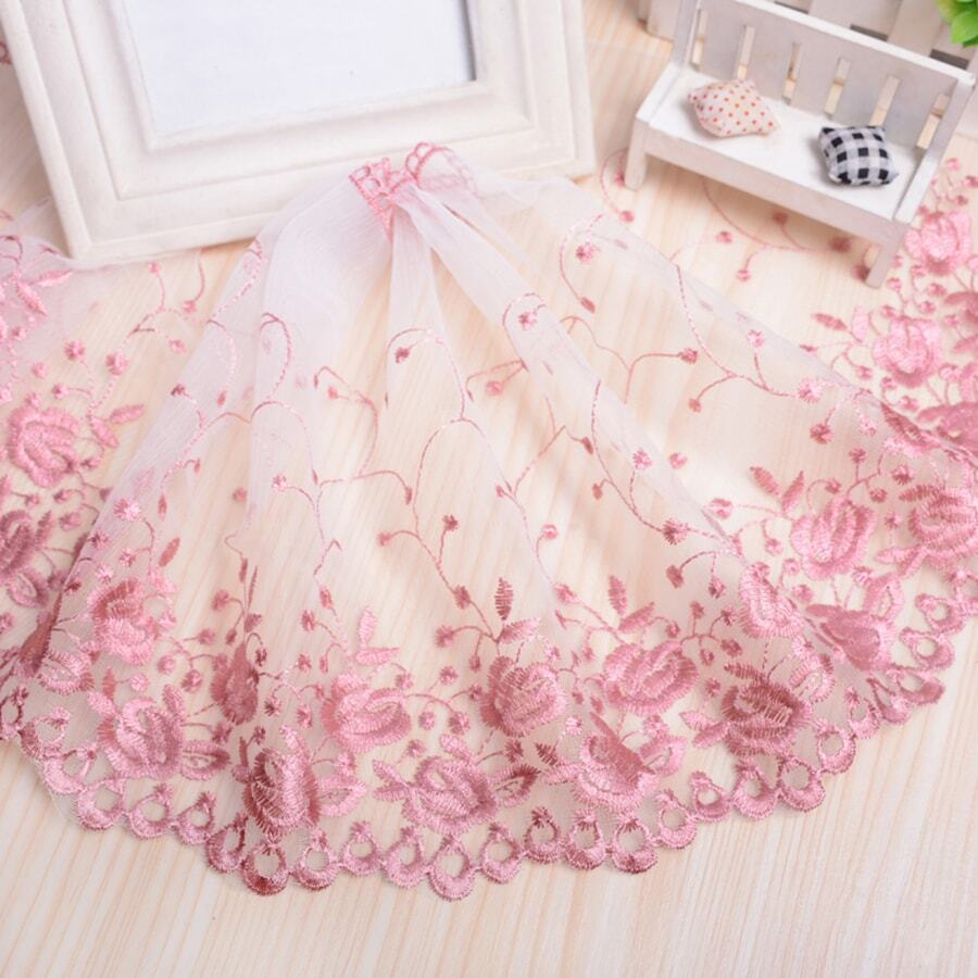 2碼花邊刺繡窗紗邊緣修飾,diy縫紉工藝面料帶,25cm寬,適用於服裝床上用品家居裝飾 - 粉色 - 查看 1