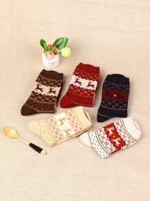 Bộ 5 đôi tất dài đến bắp chân họa tiết hoạt hình dành cho nữ giữ ấm mùa đông, Giáng sinh - Nhiều màu - Xem 3