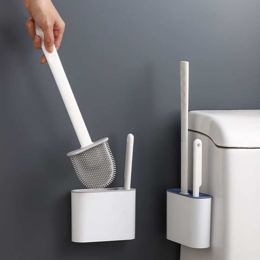 馬桶刷,2入組速乾彈性矽膠清潔刷帶自粘壁掛式支架適用於浴室,廁所,廚房