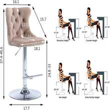 2/4/6 Piece Set Adjustable Swivel Bar Stools, Dining Bar Chairs With Velvet Tufted Back, Metal Base, Footrest For Home Bar, Dining Room, Kitchen Island. - Khaki-silver - View 11