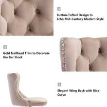 2/4/6 Piece Set Adjustable Swivel Bar Stools, Dining Bar Chairs With Velvet Tufted Back, Metal Base, Footrest For Home Bar, Dining Room, Kitchen Island. - Khaki-silver - View 8