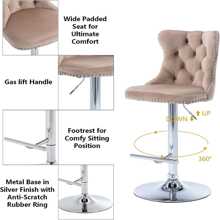 2/4/6 Piece Set Adjustable Swivel Bar Stools, Dining Bar Chairs With Velvet Tufted Back, Metal Base, Footrest For Home Bar, Dining Room, Kitchen Island. - Khaki-silver - View 7