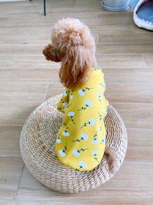 Yellow Floral Printed Lovely Pet Sweatshirt - Yellow - View 4