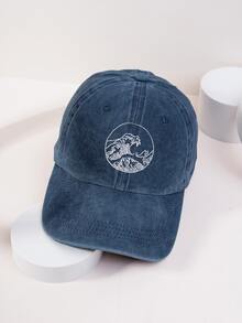 1pc Unisex Fashionable Animal Embroidery Distressed Baseball Cap - Navy Blue - View 1