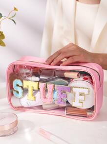 Chenille Stuff Letter Trong suốt Túi trang điểm du lịch Preppy Patch, 1Pc Túi đựng mỹ phẩm đa chức năng nhẹ Túi đựng vòi hoa sen Túi đựng mỹ phẩm di động Hộp đựng bàn chải có khóa kéo cho son môi, cọ, chăm sóc da, điện thoại di động, tiền xu, vật dụng nhỏ, cho gia đình, du lịch, kỳ nghỉ Và sử dụng trong trường học Hộp đựng đồ trang điểm Hộp đựng đồ trang điểm - Hồng - Xem 3