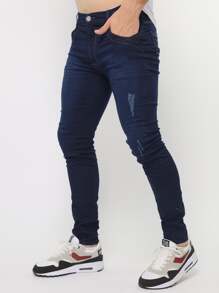 Men Jeans - 深色水洗藍 - 查看 4
