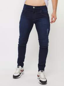 Men Jeans - 深色水洗藍 - 查看 1