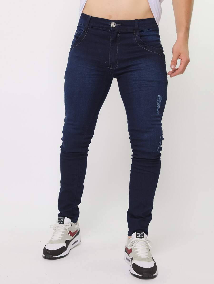 Men Jeans - 深色水洗藍 - 查看 1