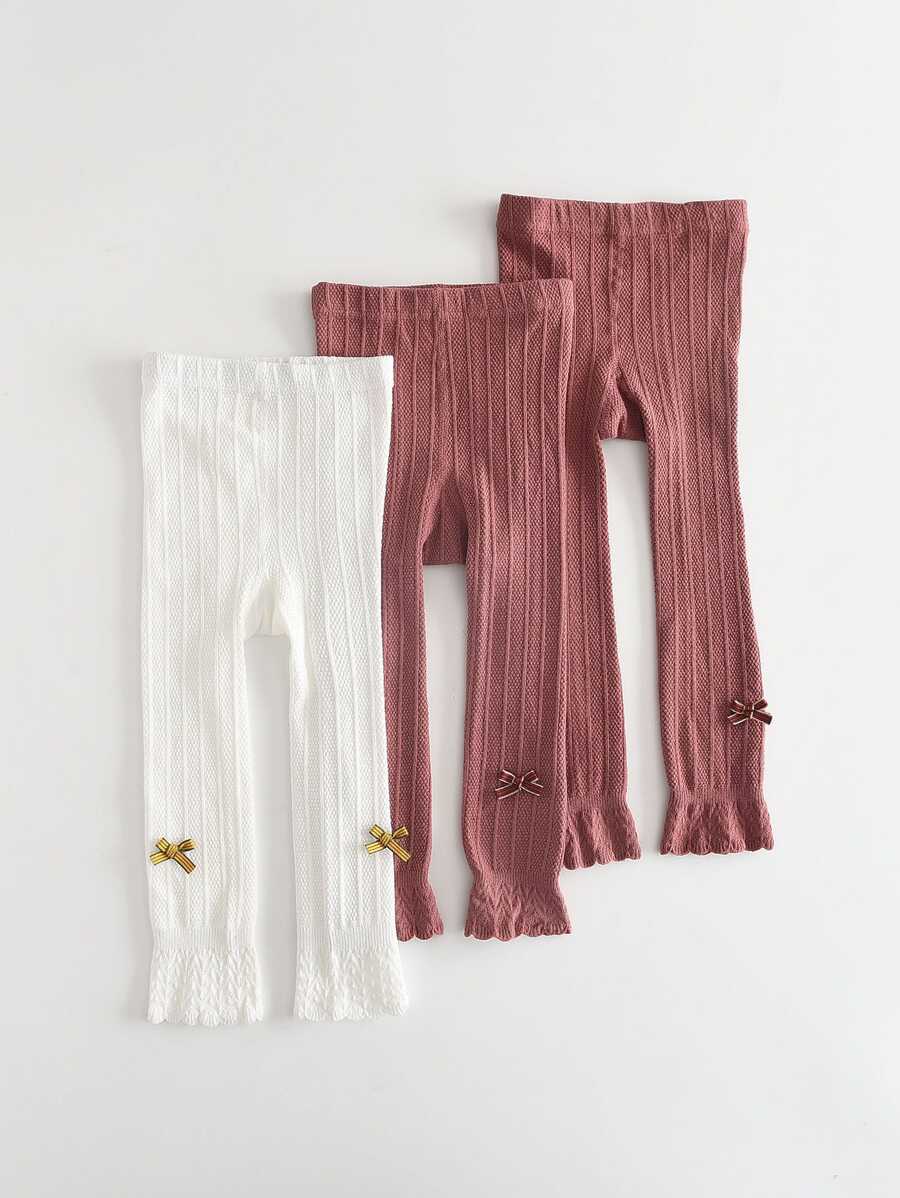 3入組帶有蝴蝶結裝飾的女孩緊身褲,黑色和白色的幼童緊身襪和長筒襪,可用作緊身褲