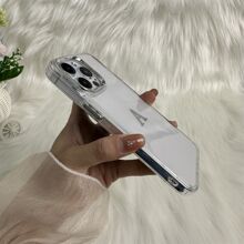 1pc Transparent Electroplated Camera & Button Protection Tpu Phone Case Compatible With iPhone15/15Plus/15Pro/15Promax