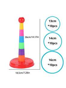 1 Torre, 2 Pelotas De Lanzamiento, Conjunto De Juego De Aros De Lanzamiento De 30 Anillos - Rojo - Ver 2