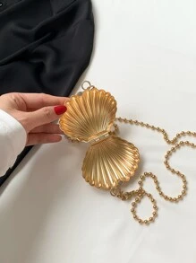 Dedoo 時尚個性化的貝殼金屬鏈條休閒萬用輕便斜挎包 - 金色 - 查看 5