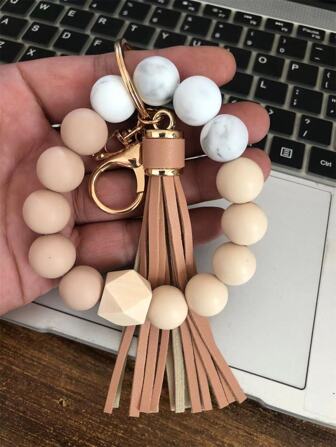 1set Girls' Multicolor Silicone Keychain, Hand Chain, Bracelet, Car Beaded Keychain And Wrist Band Car Accessories Bag Charm School Cute Goth Y2k