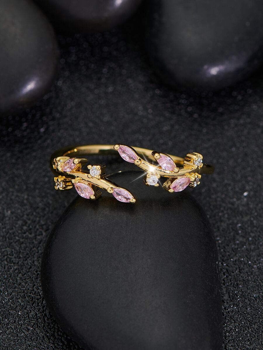 1pc Adjustable Open Ring Embellished With Pink For Mother's Day, Wedding Gift - Pink - View 1