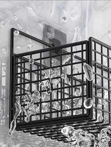 1个铁艺浴室收纳架，黑色无孔壁挂式收纳架，浴室置物架整理架 - 黑色 - 查看 5