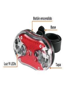 Linterna trasera para bicicleta 9 LEDs con 2 pilas AAA - Negro - Ver 1