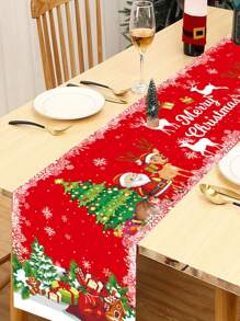 1Pc Christmas Elk Santa Claus Table Runner Table Cloth Christmas Party Decoration Home Table Runner - Multicolor - View 5