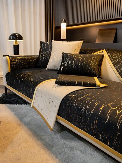 1pc Gold Edge Jacquard High-End Chenille Sofa Towel Sofa Seat Cushion Cover/Back Cushion Cover/Armrest Cushion Cover, Universal For All Seasons