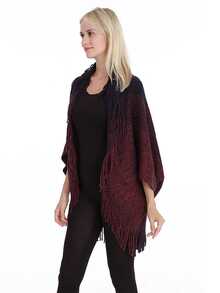 1件色塊流蘇斗篷披風,加大尺寸寬鬆針織蝙蝠袖披肩,適用於冷氣房 - 彩色 - 查看 3